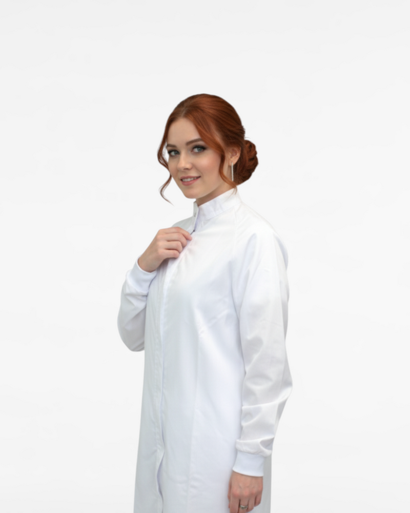 Bata de laboratorio/estudio unisex con cuello mandarín