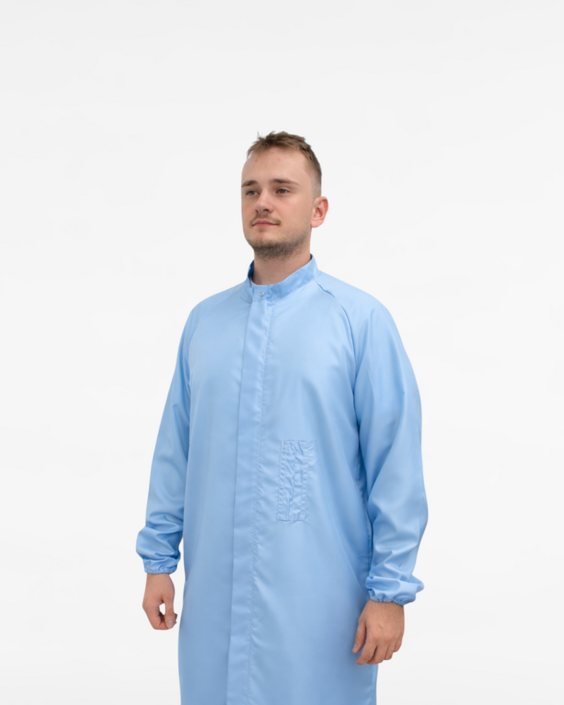 Bata unisex para sala limpia con cuello mandarín